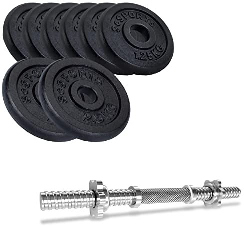 ScSPORTS® Hantelset - 15 kg, Verstellbar, Kurzhantelstange, Hantelscheiben 30/31 mm, Gusseisen - Hantel, Kurzhanteln, Hanteln Set, Kurzhantel, Gewichte, Kurzhantelset, Home Gym