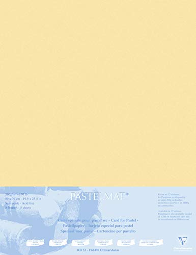 Clairefontaine - Ref 496023C - Pastelmat Mounted Board (5 Sheets) - 1800 Microns - 50 x 70cm - Maize Colour - Specially Formulated for Use with Pastels