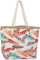 styleBREAKER Strandtasche mit buntem Feder Muster und Bast Saum | separates Kosmetiktäschchen | Reißverschluss | 47 x 32 x 15 cm | Damen Shopper Badetasche, Farbe:Creme-Beige