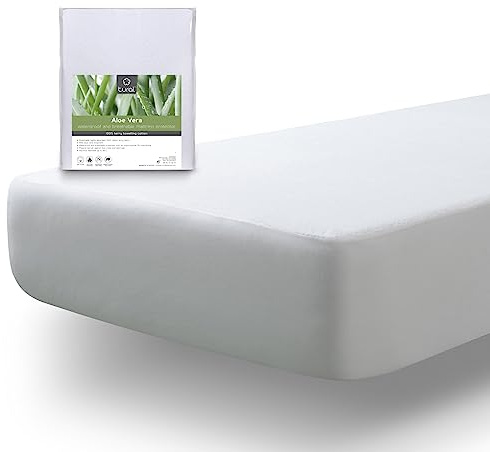 Tural Matratzenschoner Wasserdicht Aloe Vera | Spannbettlaken Passform | Frottee Baumwolle Weiß | 70x140 cm
