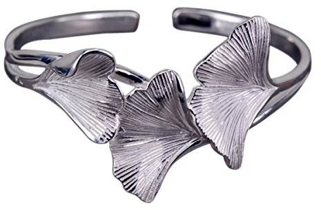 NicoWerk Silber Armreif Ginkgo-Blatt Ginko Natur Breit Matt Glatt Armspange Armband 925 Damen Schmuck Geschenk Sterling SAR117