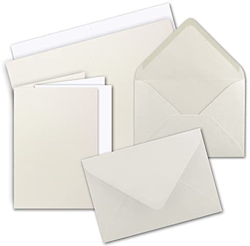 25 x Faltkarten-Set DIN A5 - Natur-Weiss inkl. Umschlägen DIN C5 und passenden Einlegeblättern in Weiß - blanko Klappkarten 14,8 x 21 cm