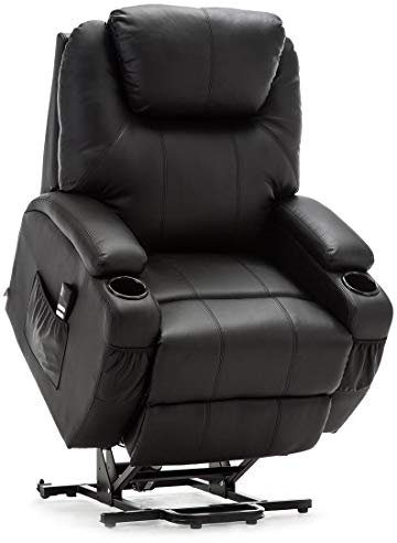 More4Homes CINEMO DUAL MOTOR ELECTRIC RISER RECLINER ARMCHAIR MOBILITY BONDED LEATHER MASSAGE HEATED CHAIR (Black)