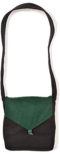 HEMAD Mittelalterliche Schulter-Tasche Wollfilz Hornknopf mit Innenfutter Modell: Larie, Zweifarbig Schwarz-Grün