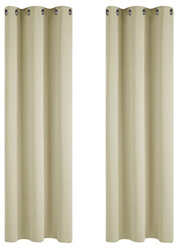 Deconovo Verdunkelungsvorhänge, wärmedämmend, kälteabweisend, Vorhänge für Kinderzimmer, modernes Design mit Ösen, 107 x 160 cm (B x L), Dunkelbeige, 2 Stück