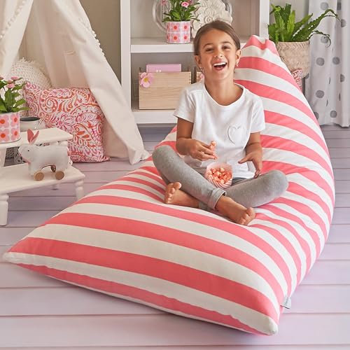 Butterfly Craze Sitzsack-Stuhlbezug, Kleinkinder-Spielzeug-Organizer, gefüllt mit ausgestopften Tieren, um einen Jumbo zu schaffen, Liege, Füllung Nicht im Lieferumfang enthalten, Hellrosa Streifen