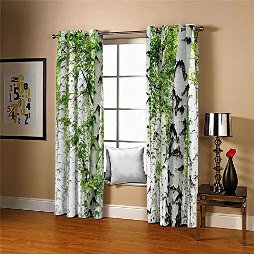 JRCURTAIN 3D Vorhänge Weiße Birke 2Er Set Vorhang Blickdicht Polyester Mit Haken Für Schlafzimmer Kinderzimmer Wohnzimmer Dekoration 150X166Cm