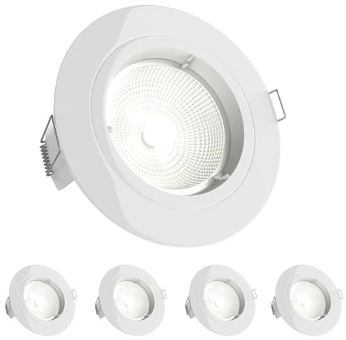 National Lighting Recessed Lighting - Mains Powered LED Spot Lights Downlights for Ceiling - IP20 Rated GU10 Fitting for Halogen or LED - Gloss White Finish, Fixed Version – Pack of 4