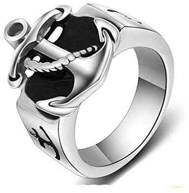 Aruie Siegelring für Herren, Edelstahl, Gravur, Anker, Marineblau, Silber, Vintage-Schmuck, Größe 62, Metall