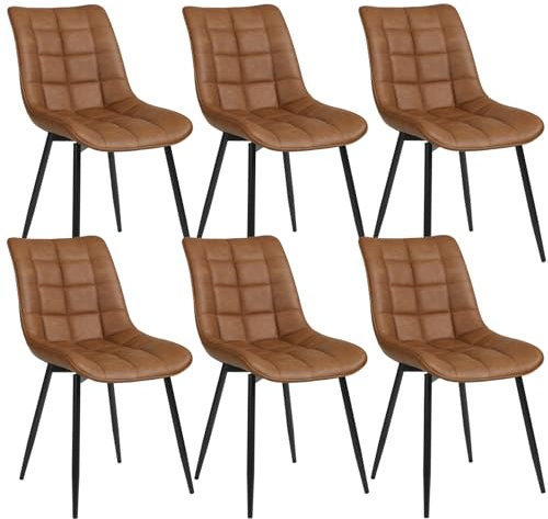 WOLTU Esszimmerstühle 6er Set Küchenstuhl Polsterstuhl Wohnzimmerstuhl Sessel mit Rückenlehne, Sitzfläche aus Kunstleder, Metallbeine, Antiklederoptik, Hellbraun BH207hbr-6