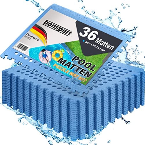 bonsport Pool Unterlegmatte Poolmatte 36 Stück - Bodenschutz Matte für den Pool/Planschbecken - Bodenfolie Bodenmatte Poolunterlage Bodenschutz blau
