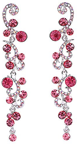 EVER FAITH Orecchini Cristallo austriaco da sposa Fiore Onda Vite Lungo Pendente Rosa