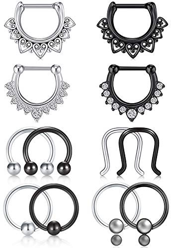 Incaton 1.2mm Septum Piercing 16G Edelstahl Septum Piercing Set 12 Stk Septum Clicker Segmentring Clicker Piercing Schmuck 8/10mm