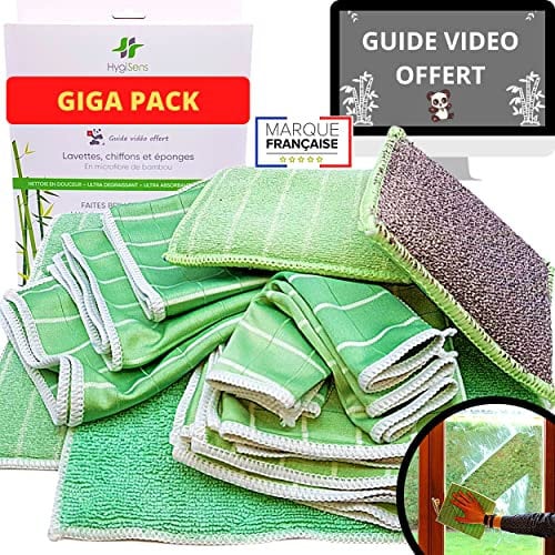 Kit 10 Chiffon Bambou Microfibre XXL pour Vitre | Lingette, Lavette et Torchons Magique Revolutionnaire sans Traces | Eponge, Essuie Tout Original Reutilisable Lavable | Menage Brillant, Poussiere
