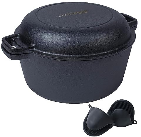 Gußeisentopf Mit Deckel - Gusseiserner Topf Zum Brot Backen - Durchmesser 26,2 Cm - Brotbacktopf Aus Gusseisen + Ofenhandschuhe