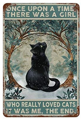 GDRAY Metallschild Vintage Schwarz Katze Once Upon A Time Werbeplakat Geschenk für Männer für Keller, Café, Bar, Kneipe, Wanddekoration
