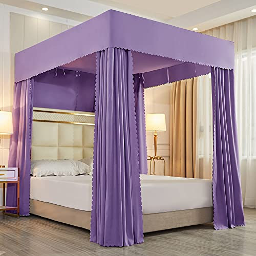 Mengersi Solide 4-Eckpfosten Betthimmel Bett Vorhänge Bett Vorhänge Durchsichtig Baldachin Abdeckung für Erwachsene (Doppelbett, Violett)