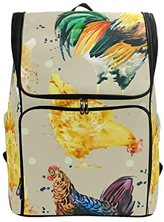 PUXUQU Aquarell Hähnchen Hahn Schwanz schulrucksack Tagesrucksack Reisetasche Daypack Laptoptasche Bookbag Reise Umhängetasche für Kinder Damen Herren