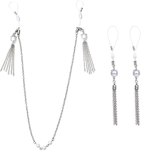 D.Bella Fake Brustwarzenpiercing mit Quaste Flauschige Kugel Brustwarzenring Nippelpiercing Kette Verstellbare Choker Fake Nipple Piercing