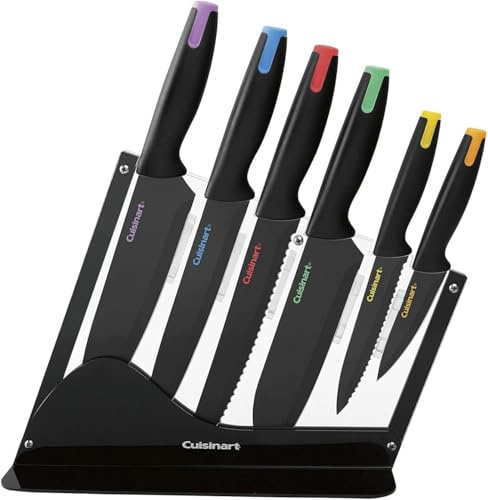 Cuisinart Advantage Nonstick Ceramic-Coated Knife Set, 7-Piece Acrylic Block Stainless Steel Knives for Precise Cutting, Durable Kitchen Knife Set with Ergonomic Handles, C55-7PCE