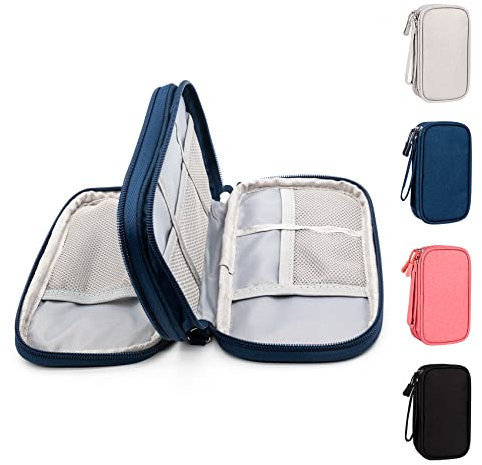 Ruyosn Kabel Organizer Tasche Wasserdicht Klein Kabeltasche Doppeltschicht Festplattentasche Elektronische Tasche Elektro Organizer Cable Bag Elektronik Zubehör Organisator Kabel für Reise Dunkelblau