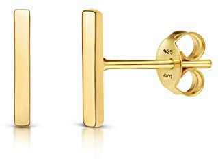 Amberta Damen Minimalistische Ohrstecker aus 925 Sterling Silber: Vergoldete Polierte Stange Ohrstecker