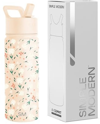 Simple Modern Kids Water Bottle with Straw Lid, Insulated Stainless Steel Reusable Tumbler for School, Girls, Boys, Summit Collection, 18oz, Chloe Floral