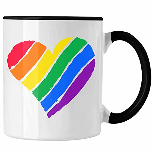 Trendation - Regenbogen Tasse Geschenk LGBT Schwule Lesben Transgender Grafik Pride Herz (Schwarz)