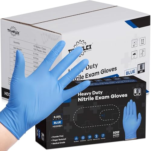 Gants jetables en nitrile, 6 mil, gants jetables très résistants, grande taille, sans poudre, bleus, gants de cuisine, gants de mécanicien, gants sans latex, gants en caoutchouc de qualité alimentaire