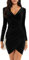 CheChury Robe Femme Hiver Courte Velours Robe Moulante à Manches Longues Col en V Robe De Soiree Femme Vintage Chaud Chic Sexy Robe,Noir,M