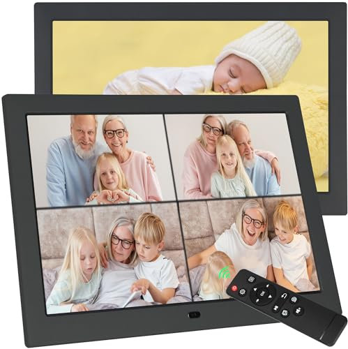Golony 10.1-Zoll-Digitaler Bilderrahmen,1280 * 800 IPS-Bildschirm,178 ° Weitwinkel, 4 Windows-Diashow-Wiedergabe, Foto-Videoplayer mit Fernbedienung,Kalender,Uhrzeit,Wecker,Schwarz,Kein WiFi.