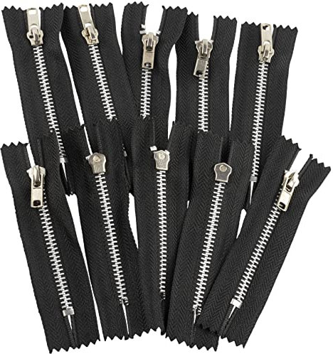 AERZETIX - C61498-10er-Set Reißverschluss N°4 Nicht trennbar 8 cm aus Metall - aluminiumfinish - Farbe schwarz - Schieber für Lederwaren Dekoration nähen Jeans Rock Kleid Hose kurzwaren