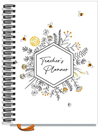 Teacher Planner 2025-2026 A4 Size by Pirongs | 6 Lesson Dated Planner for Teachers | Page a Day | Dated, Hardback, Wiro-Bound Teachers Planner - Bee
