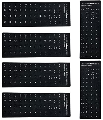 6 pezzi Kit adesivi tastiera per conversione layout in italiano, Keyboard Stickers, Tastiera del Computer Portatile per Qualsiasi Tastiera Standard (nero)