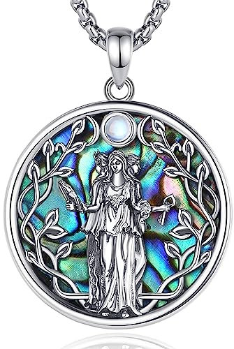 AEONSLOVE Dreifache Mondgöttin Halskette Damen Silber 925 Hexen Esoterische Anhänger mit Mondstein Weibliche Spiritualität Schmuck, 50,8 + 5cm Kette
