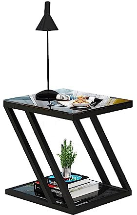 POCHY Tables Basses Table Basse Rectangle Dessus en Verre Table d'appoint Table d'appoint à 2 Niveaux Table Centrale Simple Table de Chevet Table de canapé Table d'appoint Moderne Pratique Beau