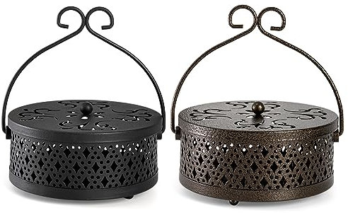 Kingrol 2 Stück Tragbare Moskito Spulenhalter, Retro-Räucherstäbchen Brenner für Indoor Outdoor Camping, Wandern - Schwarz & Antike Messing