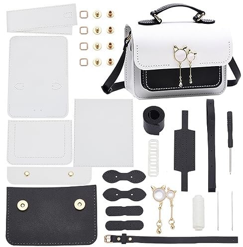 WADORN DIY-Set Zur Herstellung von Umhängetaschen Aus PU-Leder, Handgefertigte Näh-Umhängetasche, Herstellung Aller Materialien Mit Anleitung, Zubehör Für Die von Lederhandtaschen, 19x6x15cm, Schwarz
