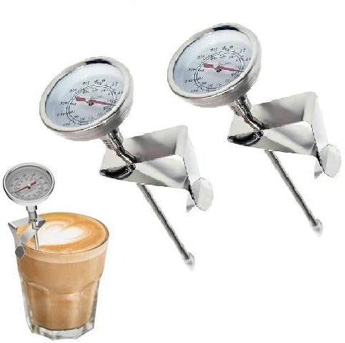 PW TOOLS Milchthermometer, Kaffee Thermometer, Tee Thermometer, Milchaufschäumer Temperaturmessgerät, Edelstahl Multifunktions Temperaturmessgerät mit Clip, Barista Werkzeuge