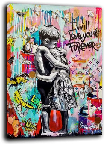 Printerland Quadro Moderno Banksy stile Quadri moderni soggiorno da Parete XXL grande Stampa su tela Canvas Decorazione Murale muro Arredo Camera da letto Cucina (70x100 cm, 10)