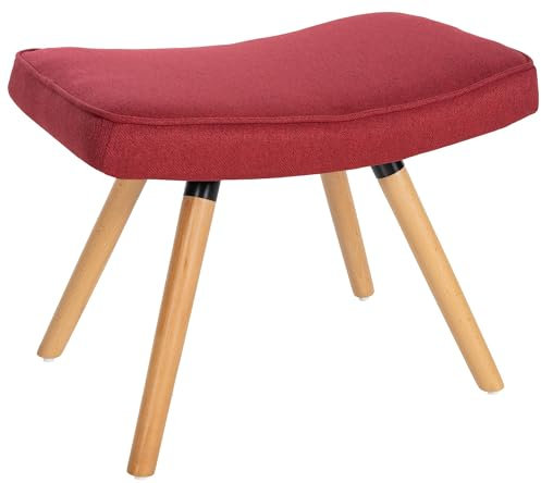 CLP Reposapiés Garding Tapizado En Tela & Estilo Nórdico I Taburete Bajo Acolchado con 4 Patas De Madera De Haya, Color:Rojo
