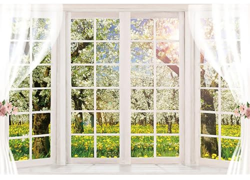 SDOTPMT 7x5ft Frühling Ostern Polyester Hintergrund Wald Blume Baum Grünes Gras Natur Landschaft Hintergrund für Frauen Geburtstag Hochzeit Party Dekor Foto Stand Requisiten