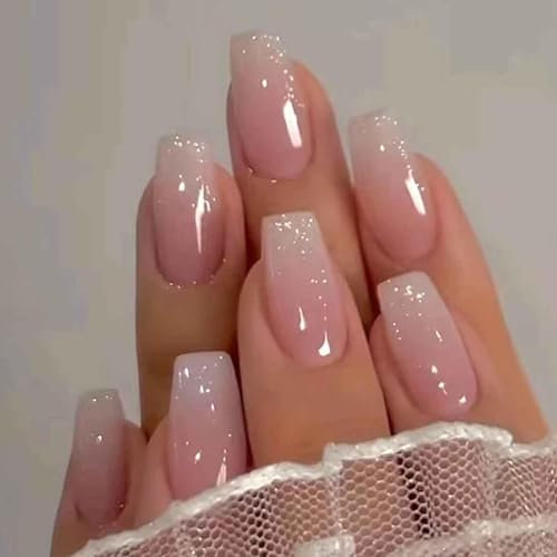 RabbFit French Tip Press-on Nails - Long Coffin Pink Glossy Full Cover 24 PCS/Set