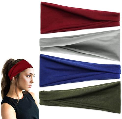 scicent Haarband 4 Stück Damen Boho Stirnband Kopfband Haarband Gedruckt Stirnbänder Knoten Verdrehtes Elastische Kopf Wickeln Niedlich Haarschmuck für Mädchen - 13225