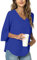 TAOHUADAO Womens Casual V-Neck Loose Tunic Top for Leggings 3/4 Sleeve Chiffon Blouse Shirt Tops 2X-Large, Royal Blue