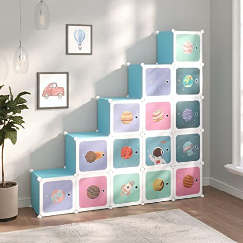 CKioict Schuhkommode im Flur Mehrzweckschrank Platzsparend Kinderschrank Modular mit 15 Würfeln Blau PPfür Flur Schlafzimmer Eingang