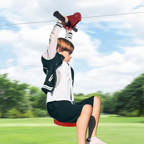 Pulley Zipline Slacklines Kit, 160FT Heavy Duty Zip Wire Rope Complete Choose Length 48m for Climbing Gardens Outdoor Adult Kids 300LBS