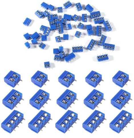 AEDIKO 50pcs 2 Pin 3 Pin 4 Pin PCB Mount Screw Terminal Block Connectors 5mm Pitch (2Pin 30pcs,3Pin 10pcs,4Pin 10pcs)
