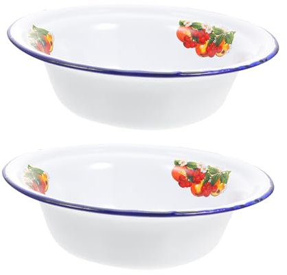 LABRIMP 2 Piezas Lavabo Esmaltado Retro Cuenco Sopa Antiguo Tazones Recipiente Esmaltado Recipiente Metal Esmaltado Fideos Vegetarianos Bol Arroz Nostalgia Planchar