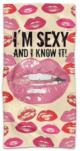 PR Print Royal Handtuch mit lustigem Spruch - I am sexy and i Know it - Badetuch Bedrucken - Individuelles Geschenk für Frauen | Persönliches Fotohandtuch - 140 x 70 cm
